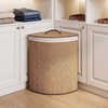 image:imageGiantex Corner Laundry Hamper with Lid 15 Gal Bamboo Laundry Basket with Removable Liner amp Portable Handle Triangle Clothes Hamper for Small Spaces Bedroom Bathroom Laundry Living RoomKhaki