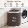 image:imageGiantex Corner Laundry Hamper with Lid 15 Gal Bamboo Laundry Basket with Removable Liner amp Portable Handle Triangle Clothes Hamper for Small Spaces Bedroom Bathroom Laundry Living RoomDark Taupe