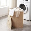 image:imageGiantex Corner Laundry Hamper with Lid 15 Gal Bamboo Laundry Basket with Removable Liner amp Portable Handle Triangle Clothes Hamper for Small Spaces Bedroom Bathroom Laundry Living RoomNatural Beige