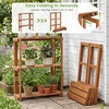 image:imageGiantex Foldable Plant Shelf 3Tier Solid Wood Indoor Outdoor Flower Pot Display Rack Corner Storage Bookshelf Freestanding Tiered Plant Stand for Garden Patio Balcony No Assembly3Tier