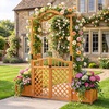 image:imageGiantex Garden Arbor with Gate and 2 Planter Boxes 83 Wooden Garden Arch Trellis wDrainage Holes Walk Through Backyard Arbor for Climbing Plants Roses Vines Wedding Ceremony Patio Lawn Pathway