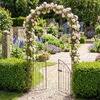 image:imageGiantex Garden Arch with Gate 79 H x 39 W HeavyDuty Metal Arbor Trellis with Safety Latch 4 Ground Stakes for Climbing Plants Vines Outdoor Archway for Lawn Patio Wedding amp Party BlackBronze