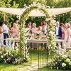 image:imageGiantex Garden Arch with Gate 79 H x 39 W HeavyDuty Metal Arbor Trellis with Safety Latch 4 Ground Stakes for Climbing Plants Vines Outdoor Archway for Lawn Patio Wedding amp Party BlackBlack
