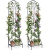 image:imageGiantex Metal Garden Trellis for Climbing Plants 75 x 20 Outdoor Rose Trellis wFoldable Bottom Shelf Freestanding Plant Support for Vines Flowers Vegetables amp Fruits Patio Lawn Garden WhiteBlack