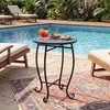 image:imageGiantex Outdoor Side Table Floral Clover Mosaic Patio Accent Table 14 Coffee End Table Indoor Outdoor Metal Plant Stand for Porch Garden Balcony DeskBlooming Lotus