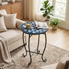 image:imageGiantex Outdoor Side Table Floral Clover Mosaic Patio Accent Table 14 Coffee End Table Indoor Outdoor Metal Plant Stand for Porch Garden Balcony DeskFloral Clover