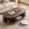 image:imageGiantex Oval Coffee Table 475 Mid Century Modern Center Table with Sliding Tambour Doors Hidden Storage amp Open Compartment Fluted Wood Living Room Tables for Small Space Walnut