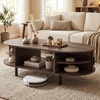 image:imageGiantex Oval Coffee Table 475 Mid Century Modern Center Table with Sliding Tambour Doors Hidden Storage amp Open Compartment Fluted Wood Living Room Tables for Small Space Walnut