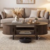 image:imageGiantex Oval Coffee Table 475 Mid Century Modern Center Table with Sliding Tambour Doors Hidden Storage amp Open Compartment Fluted Wood Living Room Tables for Small Space Walnut