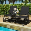 image:imageGiantex Patio Bench Glider Chair with Metal Frame Center Tempered Glass Table Outside Double Rocking Swing Loveseat for Porch Garden Poolside Balcony Lawn Rocker Outdoor Glider BenchGrayBlack