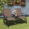 image:imageGiantex Patio Bench Glider Chair with Metal Frame Center Tempered Glass Table Outside Double Rocking Swing Loveseat for Porch Garden Poolside Balcony Lawn Rocker Outdoor Glider BenchGrayBrown