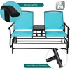 image:imageGiantex Patio Bench Glider Chair with Metal Frame Center Tempered Glass Table Outside Double Rocking Swing Loveseat for Porch Garden Poolside Balcony Lawn Rocker Outdoor Glider BenchGrayTurquoise