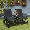 image:imageGiantex Patio Bench Glider Chair with Metal Frame Center Tempered Glass Table Outside Double Rocking Swing Loveseat for Porch Garden Poolside Balcony Lawn Rocker Outdoor Glider BenchGrayBlack