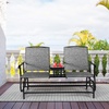 image:imageGiantex Patio Bench Glider Chair with Metal Frame Center Tempered Glass Table Outside Double Rocking Swing Loveseat for Porch Garden Poolside Balcony Lawn Rocker Outdoor Glider BenchGrayGrey
