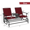 image:imageGiantex Patio Bench Glider Chair with Metal Frame Center Tempered Glass Table Outside Double Rocking Swing Loveseat for Porch Garden Poolside Balcony Lawn Rocker Outdoor Glider BenchGrayBurgundy