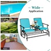 image:imageGiantex Patio Bench Glider Chair with Metal Frame Center Tempered Glass Table Outside Double Rocking Swing Loveseat for Porch Garden Poolside Balcony Lawn Rocker Outdoor Glider BenchGrayTurquoise