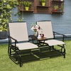 image:imageGiantex Patio Bench Glider Chair with Metal Frame Center Tempered Glass Table Outside Double Rocking Swing Loveseat for Porch Garden Poolside Balcony Lawn Rocker Outdoor Glider BenchGrayBeige