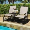 image:imageGiantex Patio Bench Glider Chair with Metal Frame Center Tempered Glass Table Outside Double Rocking Swing Loveseat for Porch Garden Poolside Balcony Lawn Rocker Outdoor Glider BenchGrayBeige