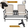 image:imageGiantex Patio Bench Glider Chair with Metal Frame Center Tempered Glass Table Outside Double Rocking Swing Loveseat for Porch Garden Poolside Balcony Lawn Rocker Outdoor Glider BenchGrayBeige
