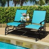 image:imageGiantex Patio Bench Glider Chair with Metal Frame Center Tempered Glass Table Outside Double Rocking Swing Loveseat for Porch Garden Poolside Balcony Lawn Rocker Outdoor Glider BenchGrayTurquoise
