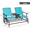 image:imageGiantex Patio Bench Glider Chair with Metal Frame Center Tempered Glass Table Outside Double Rocking Swing Loveseat for Porch Garden Poolside Balcony Lawn Rocker Outdoor Glider BenchGrayTurquoise