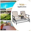 image:imageGiantex Patio Bench Glider Chair with Metal Frame Center Tempered Glass Table Outside Double Rocking Swing Loveseat for Porch Garden Poolside Balcony Lawn Rocker Outdoor Glider BenchGrayBeige