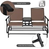 image:imageGiantex Patio Bench Glider Chair with Metal Frame Center Tempered Glass Table Outside Double Rocking Swing Loveseat for Porch Garden Poolside Balcony Lawn Rocker Outdoor Glider BenchGrayBrown