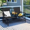 image:imageGiantex Patio Bench Glider Chair with Metal Frame Center Tempered Glass Table Outside Double Rocking Swing Loveseat for Porch Garden Poolside Balcony Lawn Rocker Outdoor Glider BenchGrayBlack