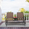 image:imageGiantex Patio Bench Glider Chair with Metal Frame Center Tempered Glass Table Outside Double Rocking Swing Loveseat for Porch Garden Poolside Balcony Lawn Rocker Outdoor Glider BenchGrayBrown