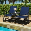 image:imageGiantex Patio Bench Glider Chair with Metal Frame Center Tempered Glass Table Outside Double Rocking Swing Loveseat for Porch Garden Poolside Balcony Lawn Rocker Outdoor Glider BenchGrayNavy