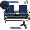 image:imageGiantex Patio Bench Glider Chair with Metal Frame Center Tempered Glass Table Outside Double Rocking Swing Loveseat for Porch Garden Poolside Balcony Lawn Rocker Outdoor Glider BenchGrayNavy
