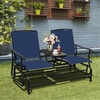 image:imageGiantex Patio Bench Glider Chair with Metal Frame Center Tempered Glass Table Outside Double Rocking Swing Loveseat for Porch Garden Poolside Balcony Lawn Rocker Outdoor Glider BenchGrayNavy