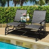 image:imageGiantex Patio Bench Glider Chair with Metal Frame Center Tempered Glass Table Outside Double Rocking Swing Loveseat for Porch Garden Poolside Balcony Lawn Rocker Outdoor Glider BenchGrayGrey
