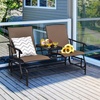 image:imageGiantex Patio Bench Glider Chair with Metal Frame Center Tempered Glass Table Outside Double Rocking Swing Loveseat for Porch Garden Poolside Balcony Lawn Rocker Outdoor Glider BenchGrayBrown