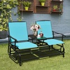 image:imageGiantex Patio Bench Glider Chair with Metal Frame Center Tempered Glass Table Outside Double Rocking Swing Loveseat for Porch Garden Poolside Balcony Lawn Rocker Outdoor Glider BenchGrayTurquoise