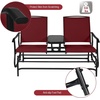 image:imageGiantex Patio Bench Glider Chair with Metal Frame Center Tempered Glass Table Outside Double Rocking Swing Loveseat for Porch Garden Poolside Balcony Lawn Rocker Outdoor Glider BenchGrayBurgundy
