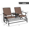 image:imageGiantex Patio Bench Glider Chair with Metal Frame Center Tempered Glass Table Outside Double Rocking Swing Loveseat for Porch Garden Poolside Balcony Lawn Rocker Outdoor Glider BenchGrayBrown