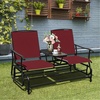 image:imageGiantex Patio Bench Glider Chair with Metal Frame Center Tempered Glass Table Outside Double Rocking Swing Loveseat for Porch Garden Poolside Balcony Lawn Rocker Outdoor Glider BenchGrayBurgundy