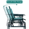 image:imageGiantex Patio Bench Glider Chair with Metal Frame Center Tempered Glass Table Outside Double Rocking Swing Loveseat for Porch Garden Poolside Balcony Lawn Rocker Outdoor Glider BenchGrayTurquoise