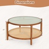 image:imageGiantex Rattan Coffee Table 415 Farmhouse Center Table with Storage amp Frosted Tempered Glass Wood Boho Accent Cocktail Tea Table Modern Living Room Table for Small Spaces WalnutWalnut
