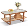 image:imageGiantex Rattan Coffee Table 415 Farmhouse Center Table with Storage amp Frosted Tempered Glass Wood Boho Accent Cocktail Tea Table Modern Living Room Table for Small Spaces WalnutWalnut