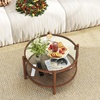 image:imageGiantex Rattan Coffee Table 415 Farmhouse Center Table with Storage amp Frosted Tempered Glass Wood Boho Accent Cocktail Tea Table Modern Living Room Table for Small Spaces WalnutBrown