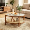 image:imageGiantex Rattan Coffee Table 415 Farmhouse Center Table with Storage amp Frosted Tempered Glass Wood Boho Accent Cocktail Tea Table Modern Living Room Table for Small Spaces WalnutWalnut