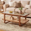 image:imageGiantex Rattan Coffee Table 415 Farmhouse Center Table with Storage amp Frosted Tempered Glass Wood Boho Accent Cocktail Tea Table Modern Living Room Table for Small Spaces WalnutWalnut