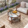 image:imageGiantex Rattan Coffee Table 415 Farmhouse Center Table with Storage amp Frosted Tempered Glass Wood Boho Accent Cocktail Tea Table Modern Living Room Table for Small Spaces WalnutBrown