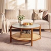image:imageGiantex Rattan Coffee Table 415 Farmhouse Center Table with Storage amp Frosted Tempered Glass Wood Boho Accent Cocktail Tea Table Modern Living Room Table for Small Spaces WalnutWalnut