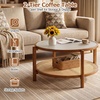 image:imageGiantex Rattan Coffee Table 415 Farmhouse Center Table with Storage amp Frosted Tempered Glass Wood Boho Accent Cocktail Tea Table Modern Living Room Table for Small Spaces WalnutWalnut