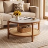 image:imageGiantex Rattan Coffee Table 415 Farmhouse Center Table with Storage amp Frosted Tempered Glass Wood Boho Accent Cocktail Tea Table Modern Living Room Table for Small Spaces WalnutWalnut