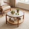 image:imageGiantex Rattan Coffee Table 415 Farmhouse Center Table with Storage amp Frosted Tempered Glass Wood Boho Accent Cocktail Tea Table Modern Living Room Table for Small Spaces WalnutWalnut