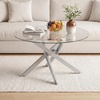 image:imageGiantex Round Glass Coffee Table 315 Modern Center Table with Tempered Glass Top amp Geometric Metal Frame Clear Accent Cocktail Table Small Coffee Table for Living Room Small Spaces SilverSilver